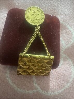 CHANEL Gold Quilted Mini Bag Pin Brooch